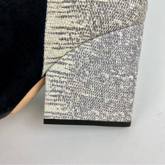 Loeffler Randall Lia Black Ivory Suede Snake Print Block Heel Bootie 6 - Picture 11 of 16